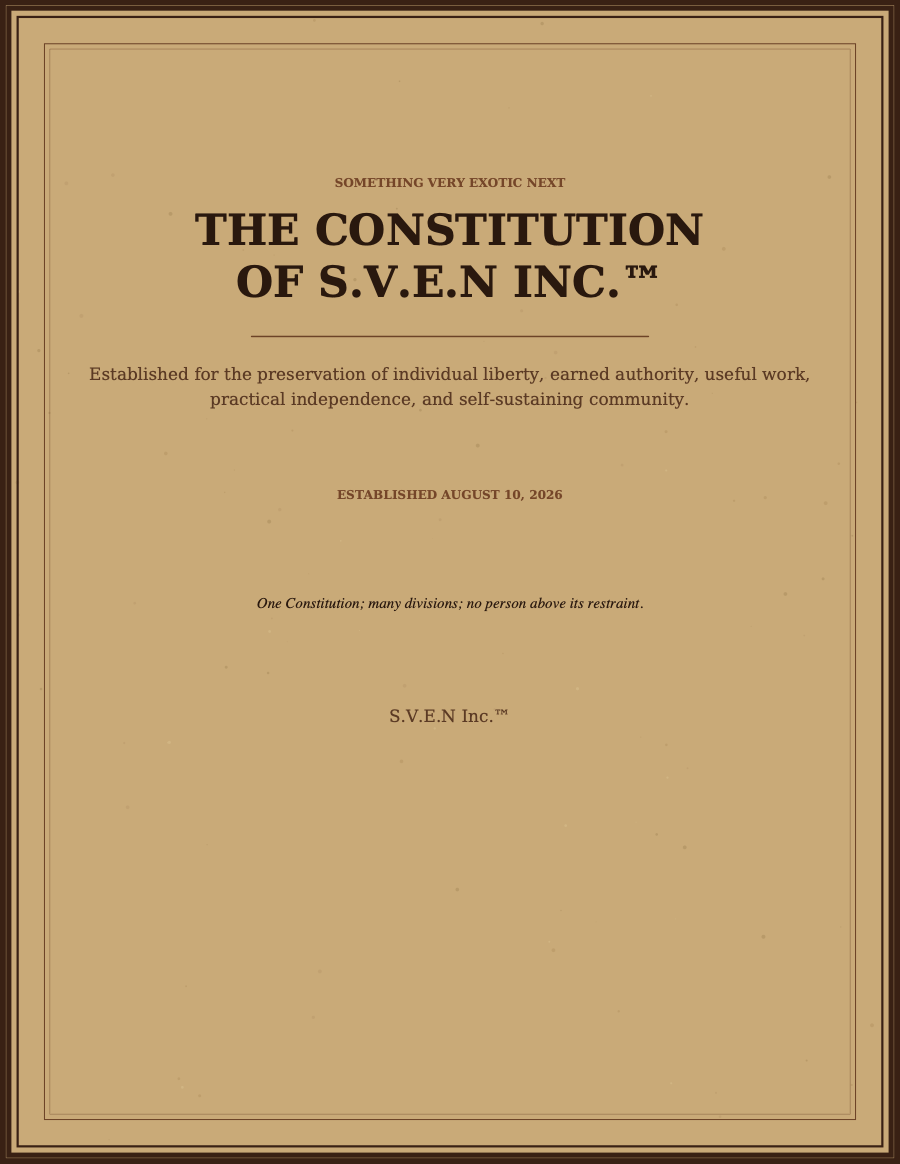 Cover page of The Constitution of S.V.E.N. Inc.